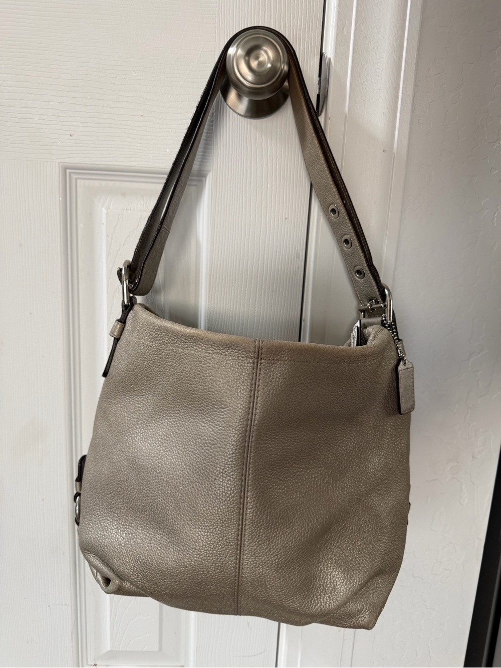 Coach Metallic Pebbled Leather Shopper Shoulder Bag